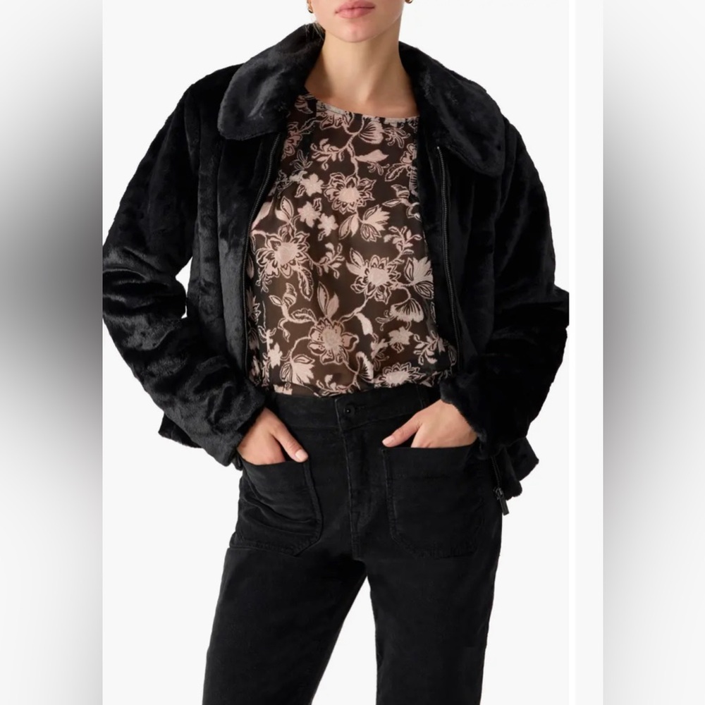 Sanctuary Going Out Black Faux Fur Jacket Sz S
